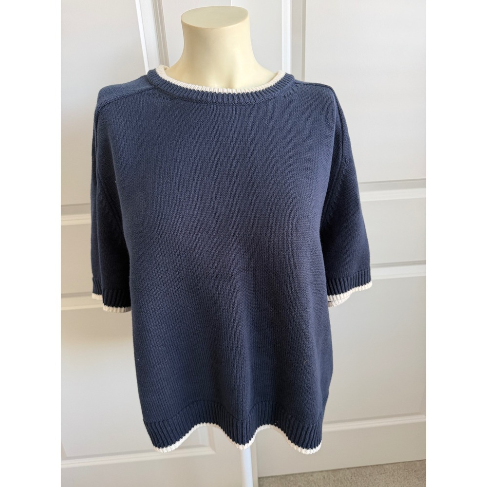Abercrombie & Fitch Womens Navy Blue Tipped Short Sleeve Knit Sweater Small